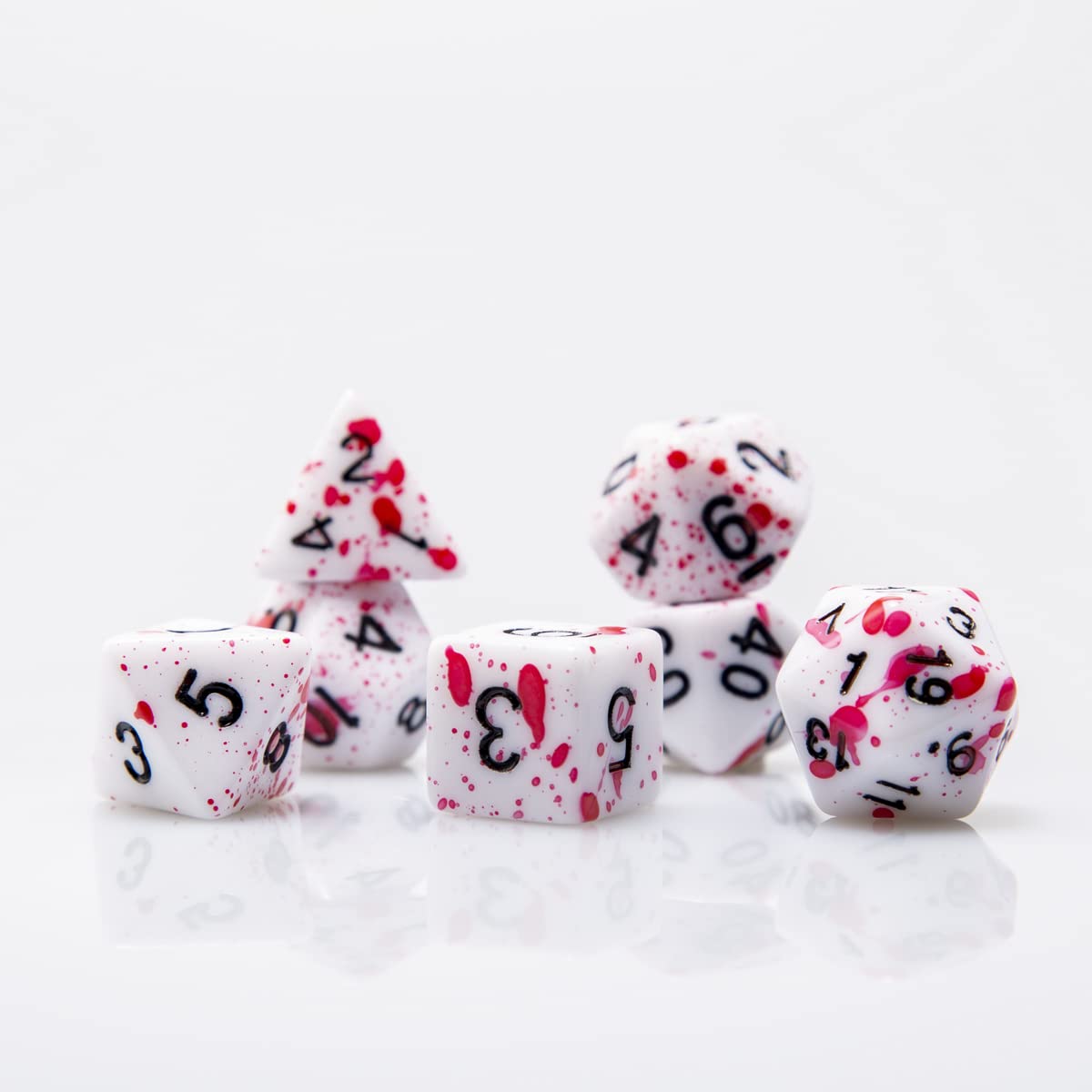 Vampire Dice FLASHOWL Blood Dice D&D Dice Set with Irregular Spray Red Dots Blood Splatter Polyhedral Role Playing Gaming Dice D