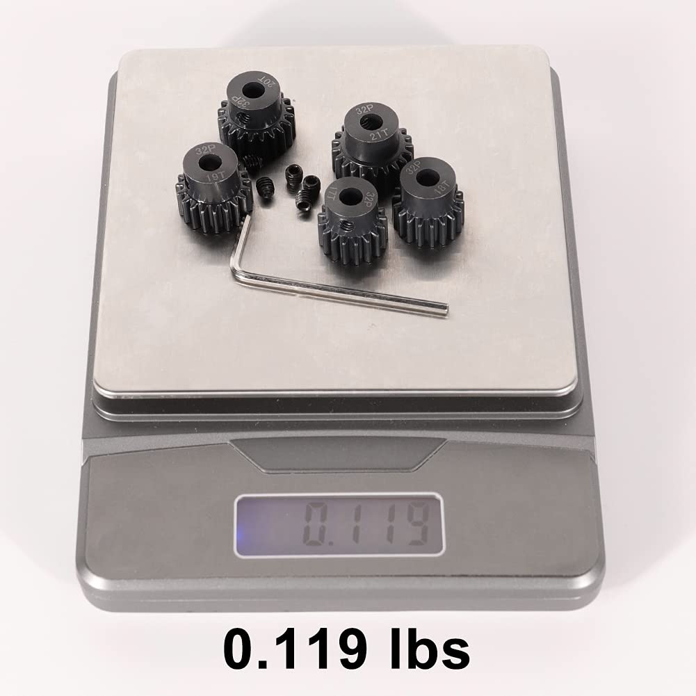 WEISHUJI Pinion Gear Set, Pinion Motor Gear, 32 Pitch Pinion Gear Set 5mm Shaft Hole 17T 18T 19T 20T 21T Pinion Gear with Screw