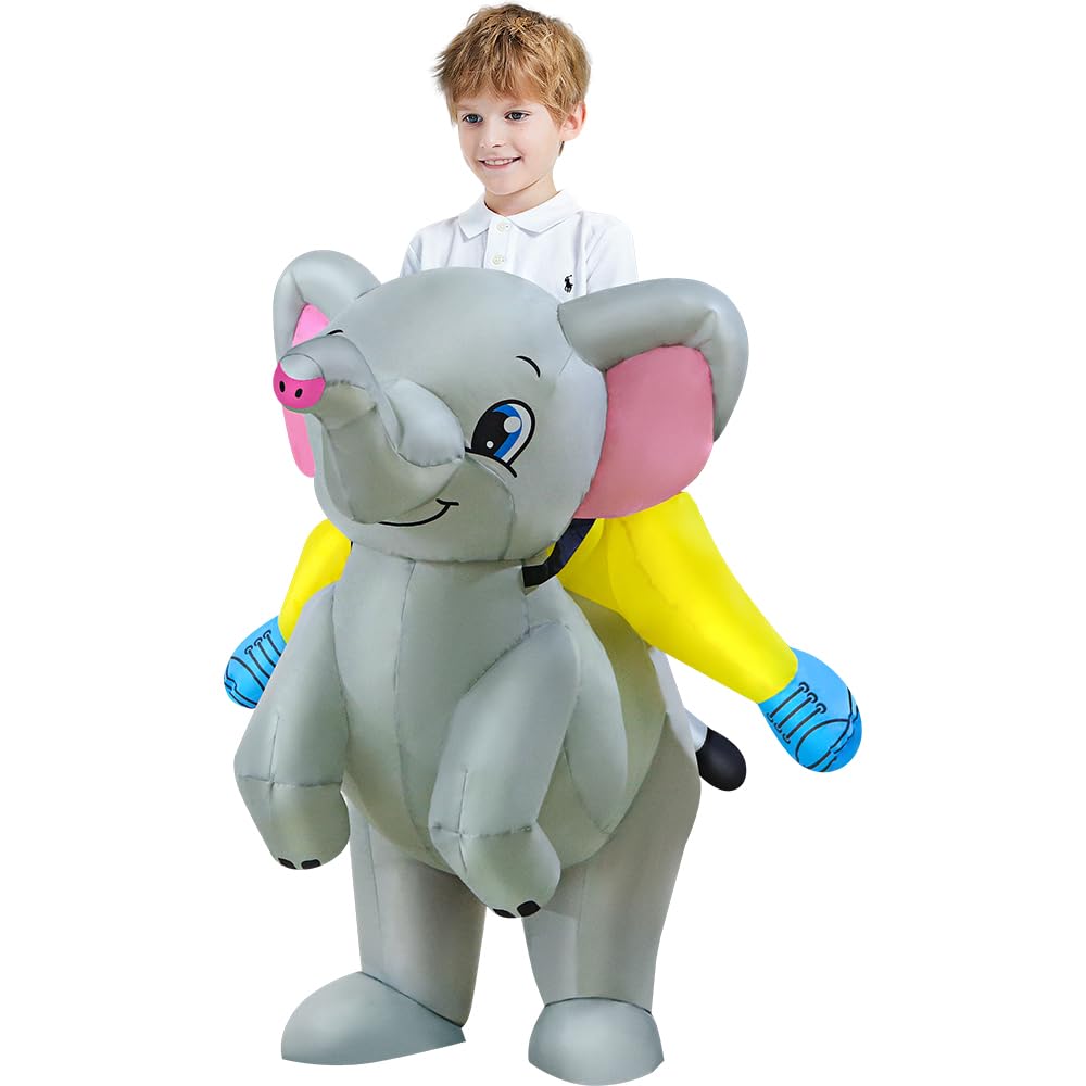 KOOY Inflatable Kids Ride On Elephant Costume - Blow Up Costume for Boy & Girl - Halloween