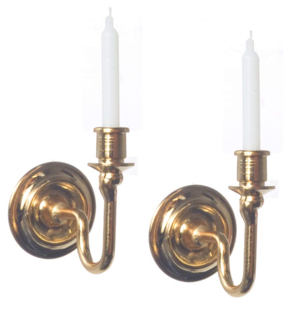 International Miniatures Dollhouse Miniature 2 Piece Set Candle Sconces in Brass