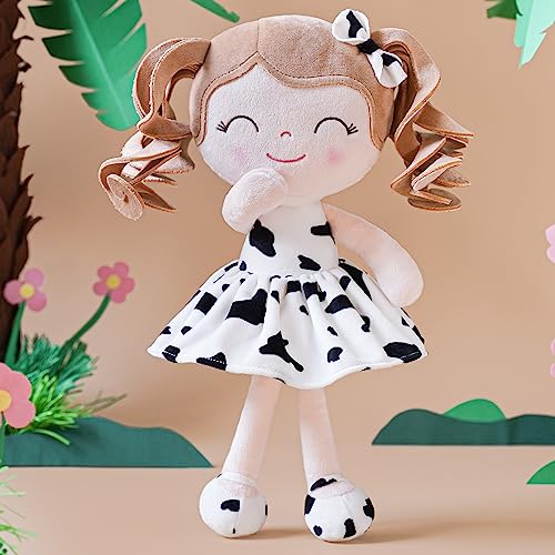 Gloveleya Baby Dolls Soft Snuggly First Baby Girl Gifts Plush Doll with Light Skin & Cow Dress 12inches Animal Series