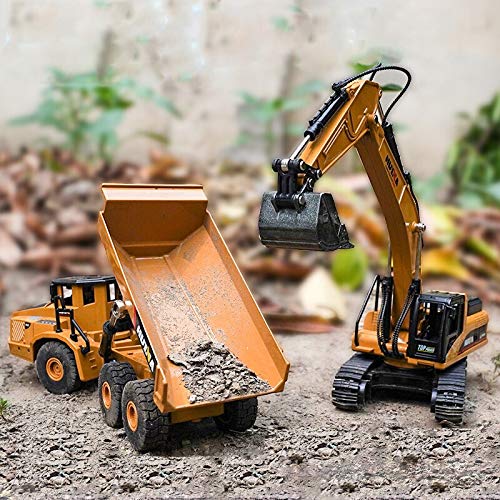 Gemini&Genius 2Pcs Construction Vehicle Toys Dump Truck and Excavator Set Heavy Metal 1/50 Scale Digger and Dumper Diecast Engin