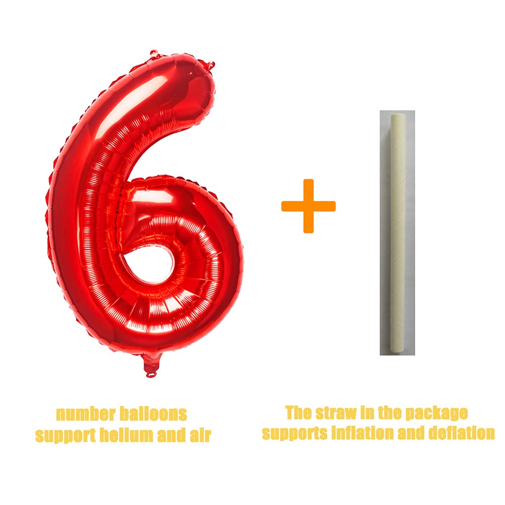 32 Inch Red Number 6 Balloons Foil Ballon Digital Birthday Party Decoration Supplies (Red Number 6 Balloon)