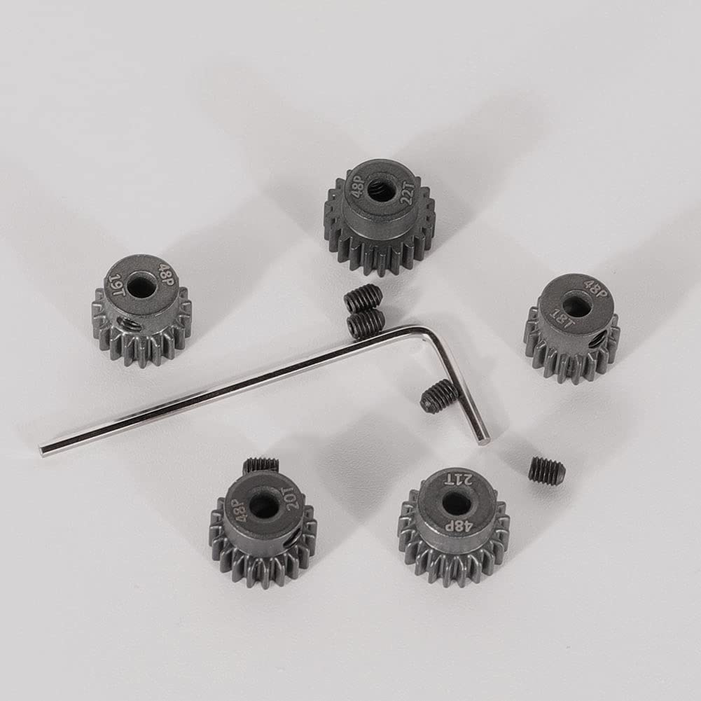 WEISHUJI 48P Pinion Gear Set, 3.175mm Shaft Hole 18T 19T 20T 21T 22T Pinion Gear with Screw Driver for Arrma HPI Kyosho Losi Axi