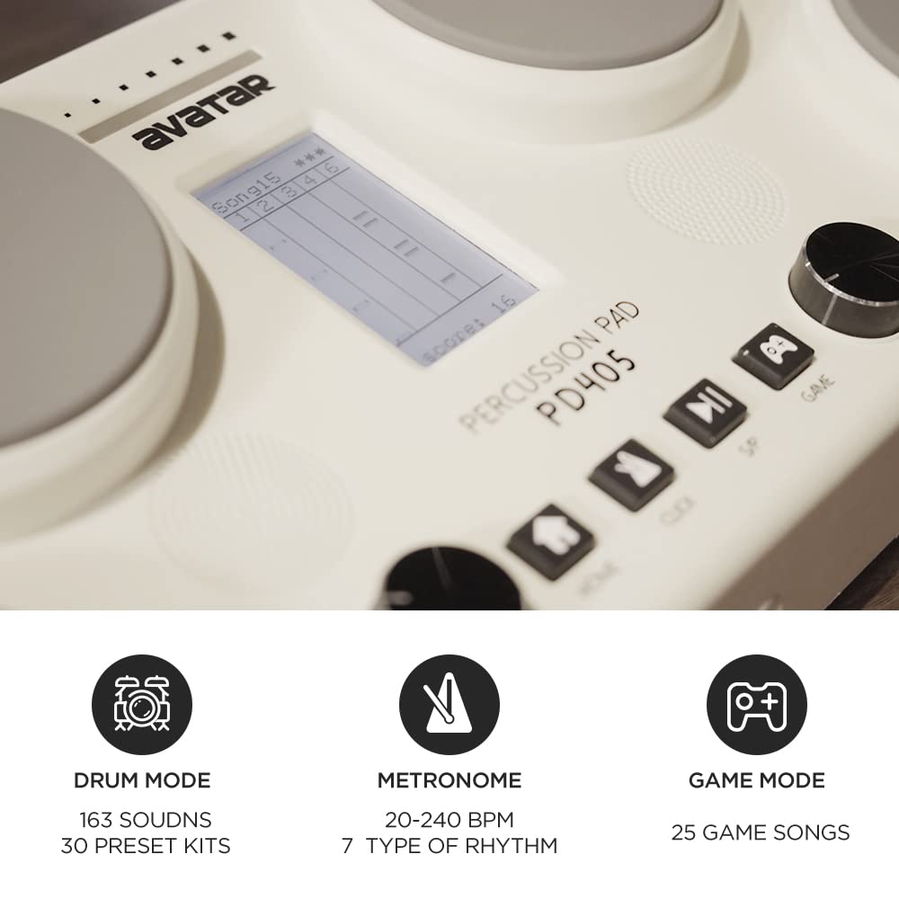 Hxw Pd405 Electric Drum Pad Tabletop Electronic Drum Set, With 163 Sounds, Coach & Game Features, 2 Pedals And Drum Sticks, Chri