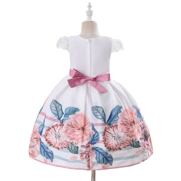 Cosplay Life Floral Dress for Girls and Young mature-themeds Fashion Flower Waistline Kids Party Festival Dress Ages 5-9 Years Old (White 6YRS)