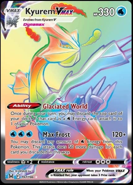 Pokemon - Kyurem Vmax 197/196 Lost Origin Secret Rainbow Rare Foil