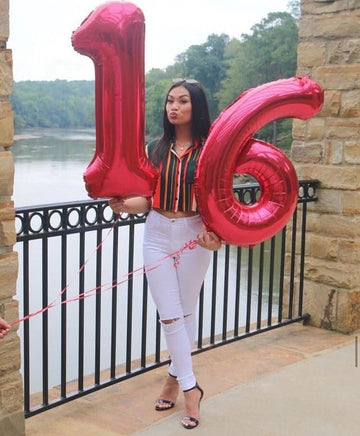 16 Balloon Number, Red Number 16Th Birthday Balloons 40 Inch, Sweet 16 Years Old Red Birthday Decorations For Boys Girls, 16Th A