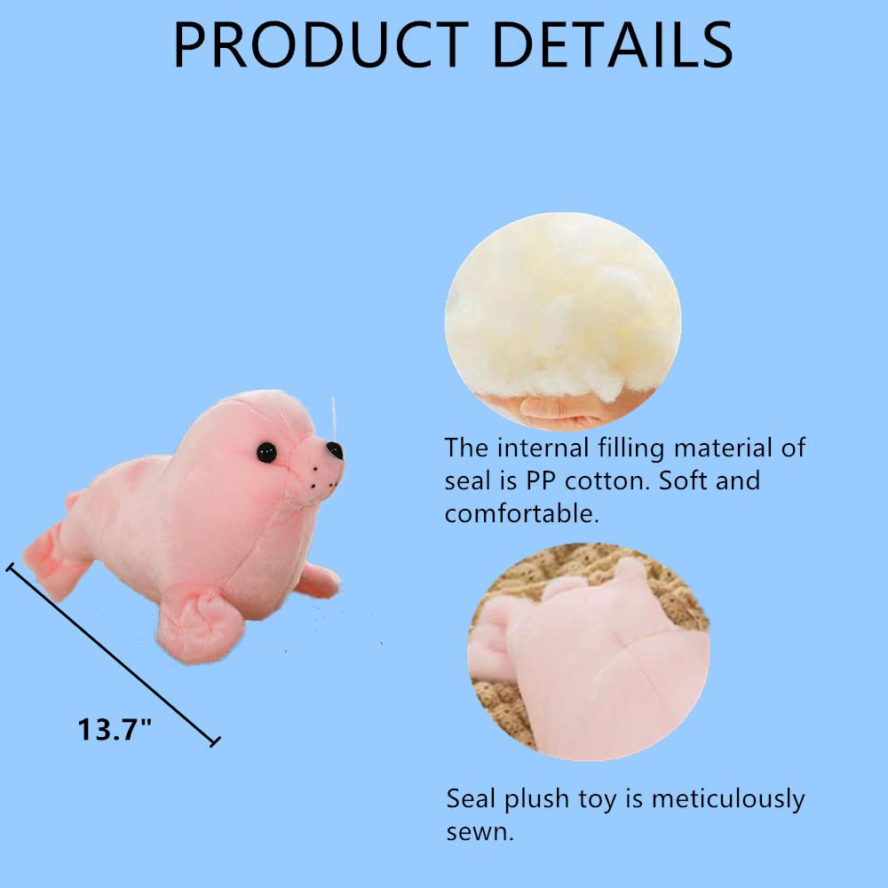 Aucooma Seal Stuffed Animal Pillows Plush Toys Hug Sleep Cute For Kids Gifts 13.7(Pink)