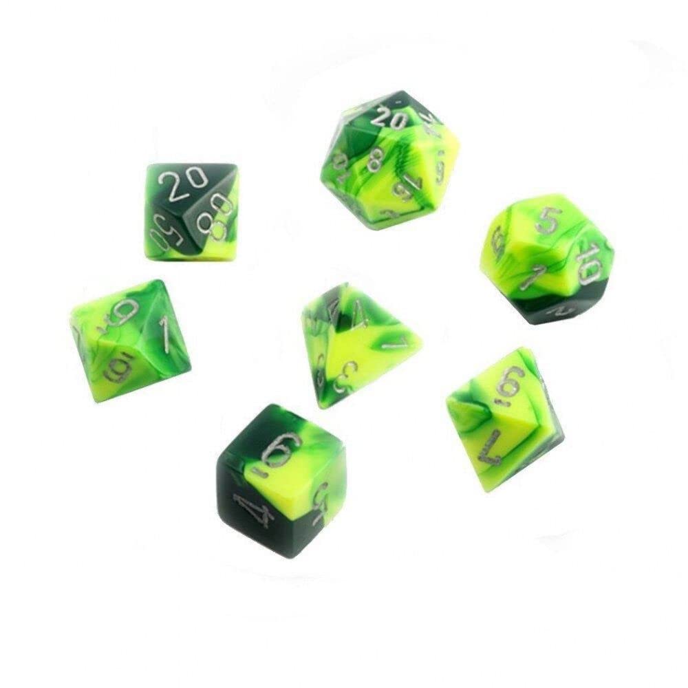 Chessex Gemini Polyhedral -Yellow with Silver 7-Die Set w 7, One Size, Green
