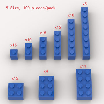 Yujhitp 100 Piece Blue Bricks Bulk Assortment Pack, 9 Size Blue Classic Building Blocks Bricks, Compatible With Lego Parts And P