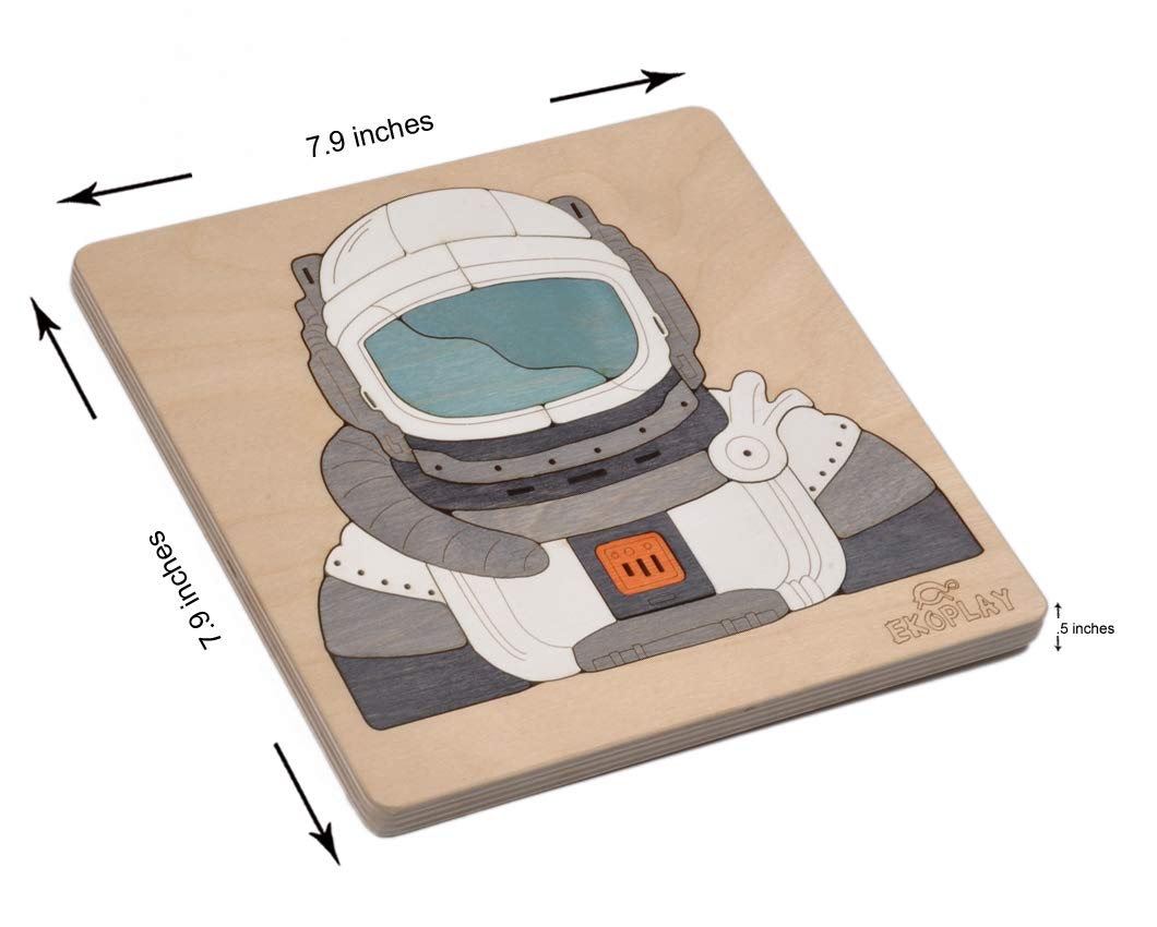 Astronaut And A Rocket | Man On The Moon Puzzle For Kids | Multilayered 39 Piece Wooden Jigsaw Puzzle | Learning Educational Toys Gifts For Boys Girls 3 Years And Above.