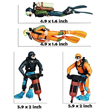 Hiawbon People Models Underwater Swimmers Action Figures Realistic Divers Figurines Plastic Speed Boat Model,Set Of 6