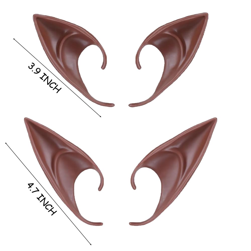 Cooljoy 2 Pairs Elf Ears Brown Black Cosplay Fairy Elf Pixie Vampire Ears Soft Halloween Accessories