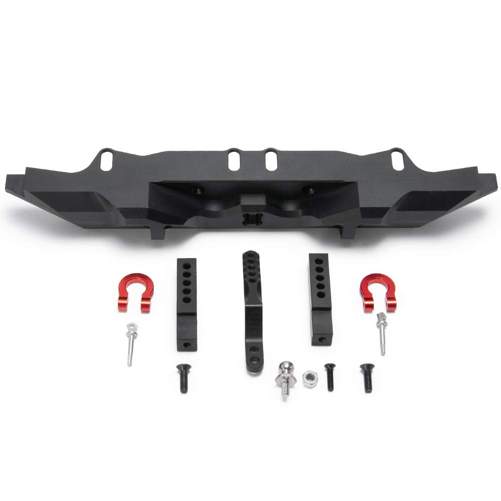 RCLions Aluminum Rear Bumper with Trailer Hitch 2pcs Red Shackles for TRX-4 T4 1/10th RC Crawler Car Upgrades Parts