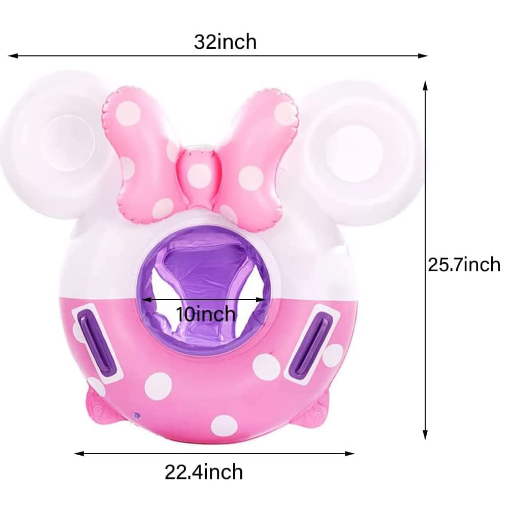 New Baby Swimming Pool Floats For Toddler Kids 0-8 Years Under 44Lb, Inflatable Swim Ring Water Raft With Seat And Handle For Summer Beach Outdoor Children Infant Bath Toys (Pink & White Mouse)