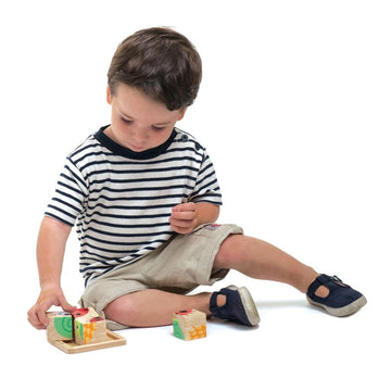 Tender Leaf Toys Baby Blocks - 5-Piece Wooden Jigsaw Puzzle with Storage Tray for Toddlers 18M+ - Model TL8452