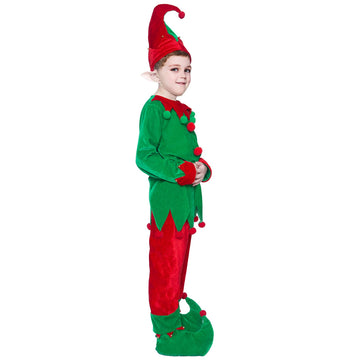 Sunhukus Christmas Elf Costume For Kids 6Pcs Santa Claus Helper Costume Velevt Outfit Elf Hat Boot Covers Ears Belt(M)