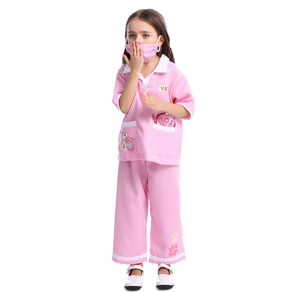 Lontakids Kids Animal Doctor Role Play Costume Veterinarian Pretend Play Dress Up Set With Medical Kit (6-8 Years, Pink)