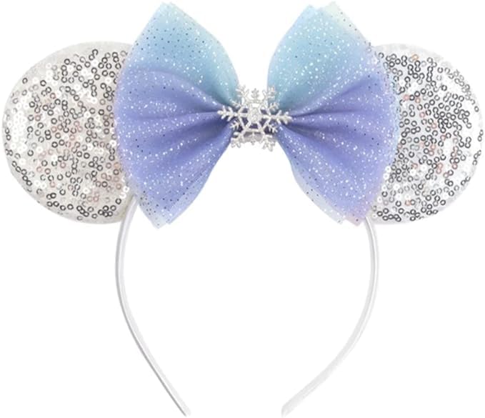CLGIFT Princess Minnie Ears,Pick your color, Flower Minnie Ears, Floral minnie ears, Purple Sparkle Mouse Ears (Blue Frozen)