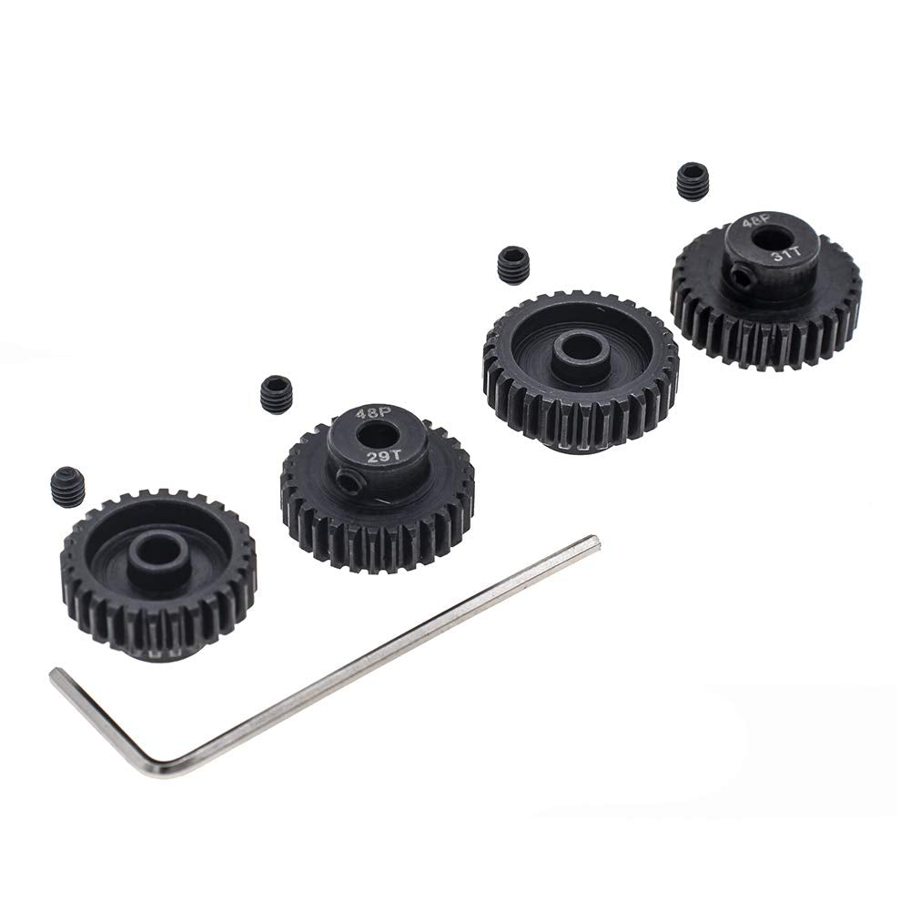 GTHELE 4pcs 48P Pinion Gear 3.175mm Set Hardened 28T 29T 30T 31T 48DP Pitch Gears RC Upgrade Part with Screwdriver