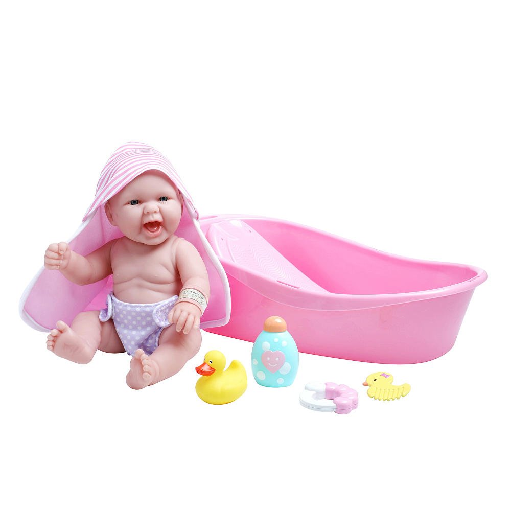 8 Piece Layette Deluxe Bathtub Gift Set | Jc Toys - La Newborn | 14' Life-Like Smiling Vinyl Newborn Doll W/ Accessories | Pink | Waterproof |Ages 2+