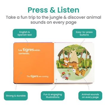 Binibi Bilingual Sound Book for Babies & Toddlers - La Selva, Medium Cardboard, Jungle Animal Sounds, Supports Spanish Learning