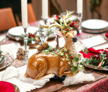 Cosmos Gifts 10 1/8-Inch Emerald Holiday Reindeer Pine Cone Figurine