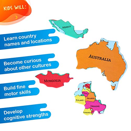 Geotoys Geopuzzle, World Shaped Jigsaw Puzzles, 68 Pc Geography Puzzle, Geography Game & Map Puzzle, Jigsaw Puzzles For Kids Ages 6-9 Years Old