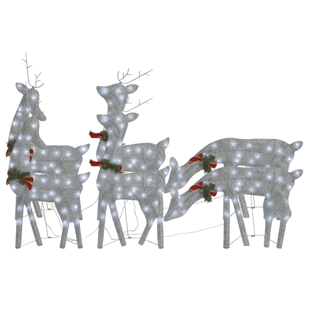 Vidaxl Christmas Reindeer 6 Pcs, Pre-Lit Christmas Lighting With 90 Leds, Xmas Decoration For Indoor, Holiday Ornament, Silver Cold White Mesh
