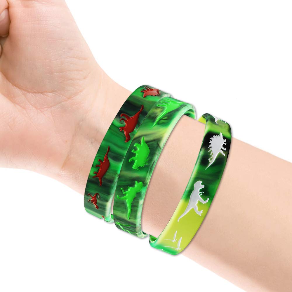 Heqishun 30 Pack Dinosaurs Silicone Wristbands Dinosaurs Bracelets Dinosaurs World Jurassic Party Supplies for Dinosaurs Theme P