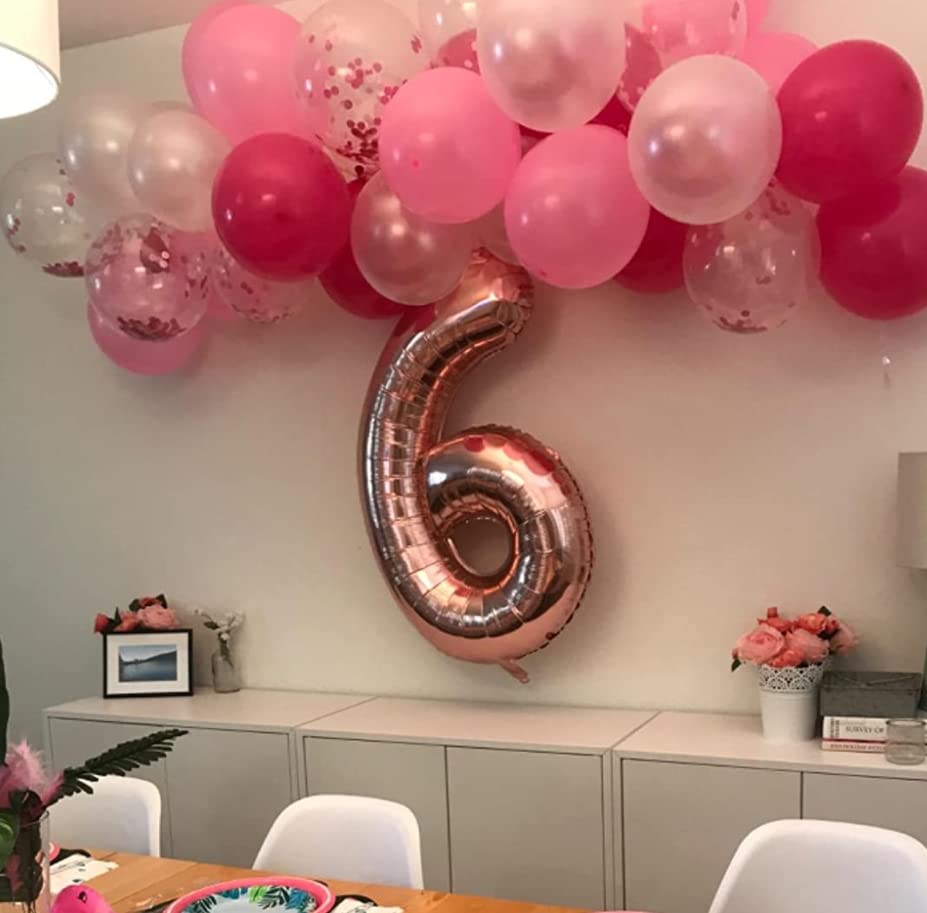 Paticool 40 Inch Rose Gold Number Balloon 6, Large Number Foil Balloons Mylar For Girl Boy Birthday Party Celebration Decoration