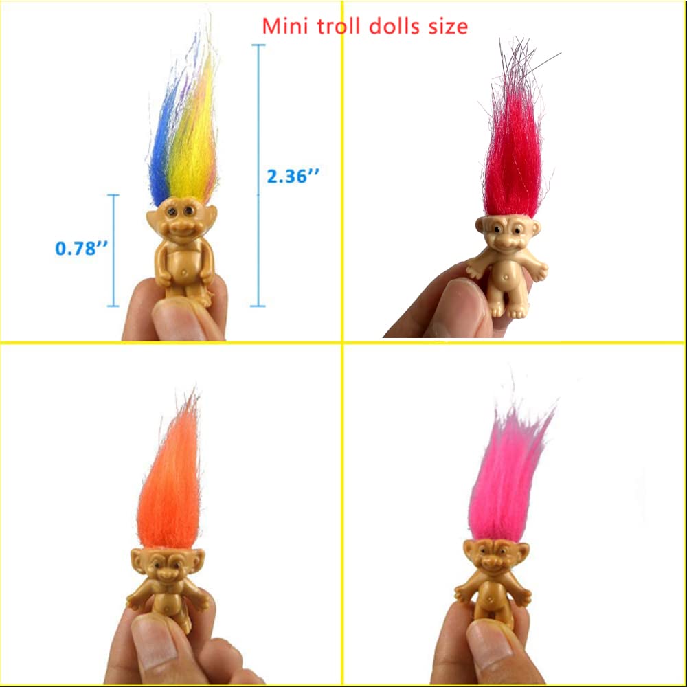 10Pcs Mini Troll Dolls, Troll Toys Vintage Lucky Trolls Dolls Action Figures 1.2' Cake Toppers Chromatic Adorable Cute Little Guys Collection, School Project, Arts Crafts, Party Favors
