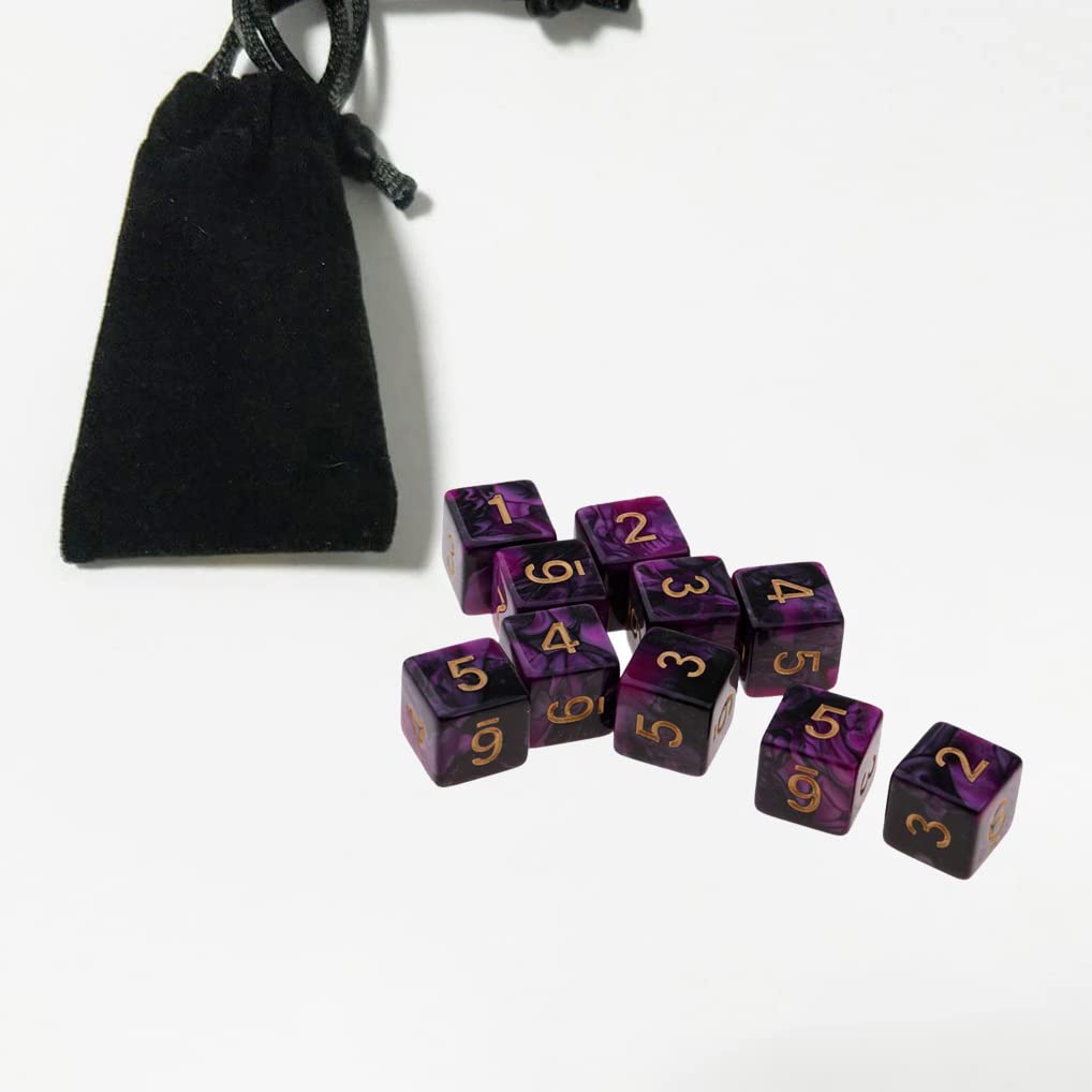 Yiotfandoll 10Pcs Polyhedral Dice - D6 Acrylic 16Mm 6 Sided Double Color Game Dice For Rpg, Mtg, Dnd, Table Games (Purple Black)