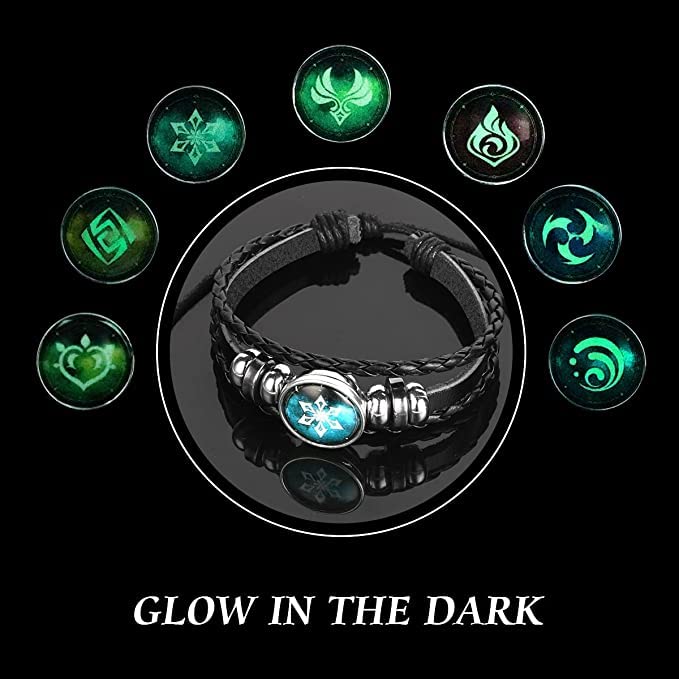 Genshin Impact Bracelet, Anime Luminous Bracelet for Teenager, Fortunate Wristband with 7 pcs Elements Replacement - Fire, Ice,