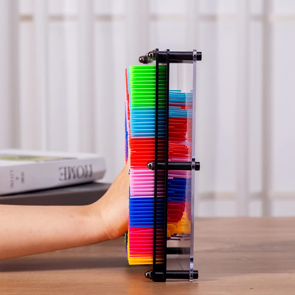 3D Pin Art Intellectual Fun Toy Rainbow Plastic Pin Art Palm Board Push Pin Toy (Rainbow-10X8Inches)