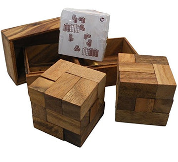 Double Soma Cube With Playing Cards - Wooden Puzzle Game Brain Teaser