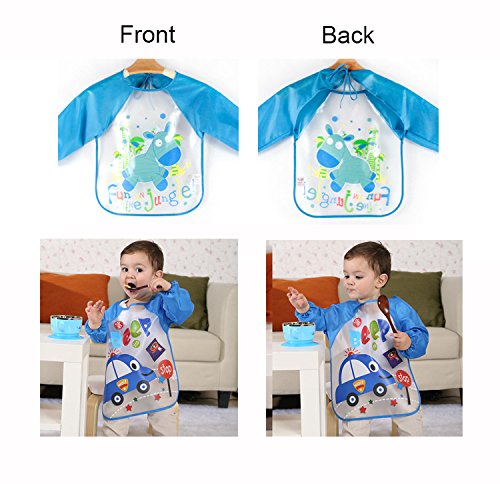 EchoDone 4 Packs Waterproof Childrens Art Smock Kids Painting Aprons Long Sleeve Smock for Eating 1-4 Years