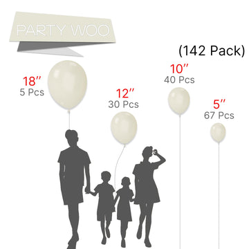 Partywoo White Sand Balloons, 142 Pcs Pearl White Sand Balloons Different Sizes Pack Of 18 Inch 12 Inch 10 Inch 5 Inch Boho White Balloons For Balloon Garland Or Arch As Party Decorations, White-Z41