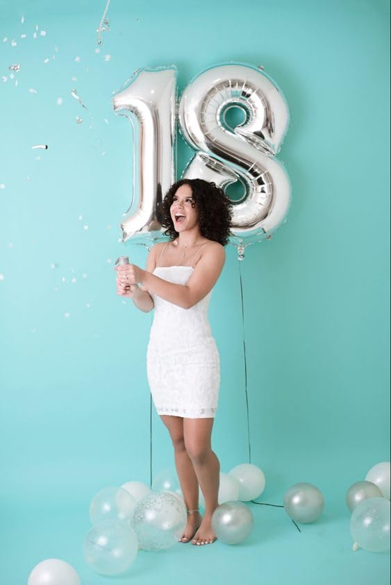 18 Balloon Number, Silver Number 18Th Birthday Balloons 40 Inch, 18 Years Old Silver Birthday Decorations For Boys Girls, 18Th A