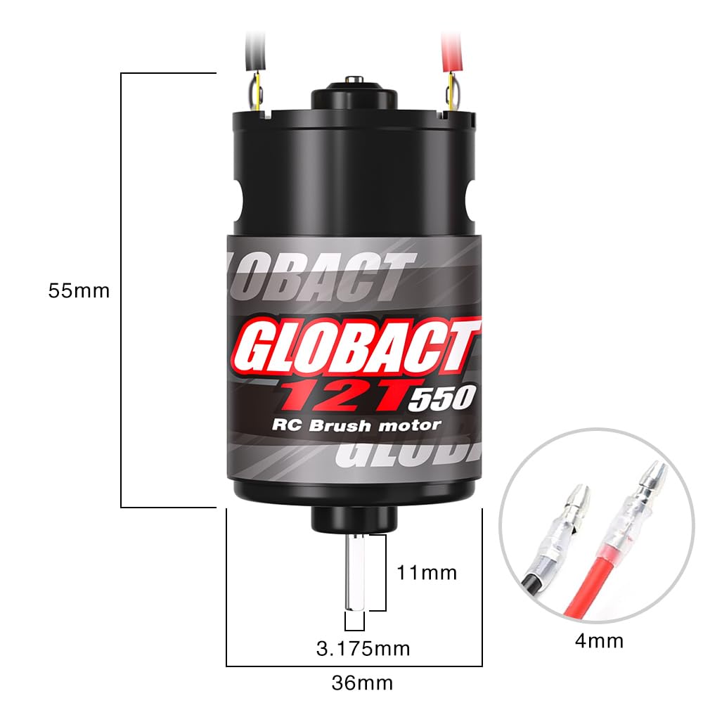 GLOBACT RC Motor 550 12T Brushed Motor for 1/10 Slash ARRMA Granite Senton Axial Redcat HSP HPI Wltoys Kyosho