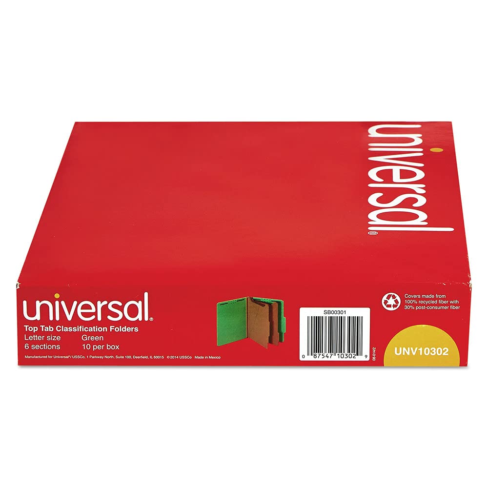 Universal 10302 Pressboard Classification Folders, Letter, Six-Section, Emerald Green, 10/Box (Unv10302)