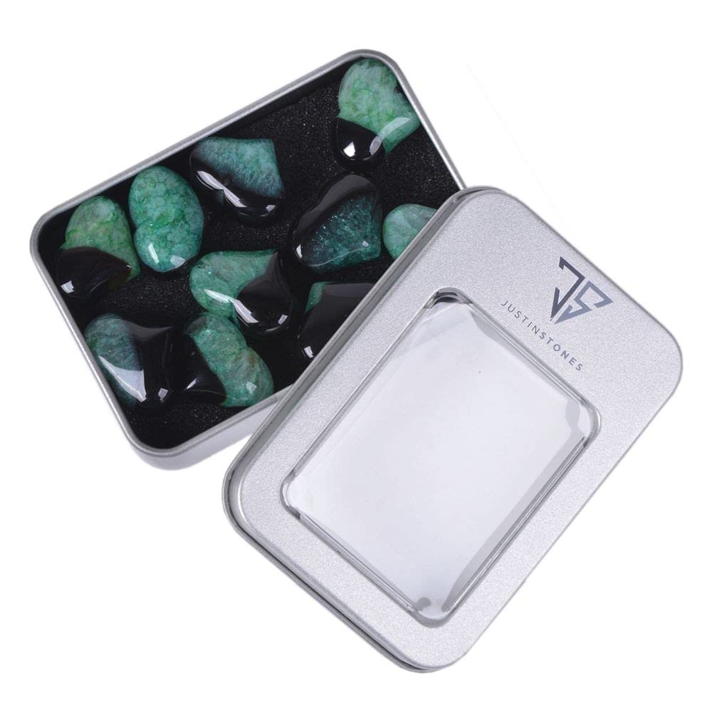 Dyed Green Drusy Druzy Agate Gemstone Healing Crystal 1 Inch Mini Puffy Heart Pocket Stone Iron Gift Box (Pack Of 10)