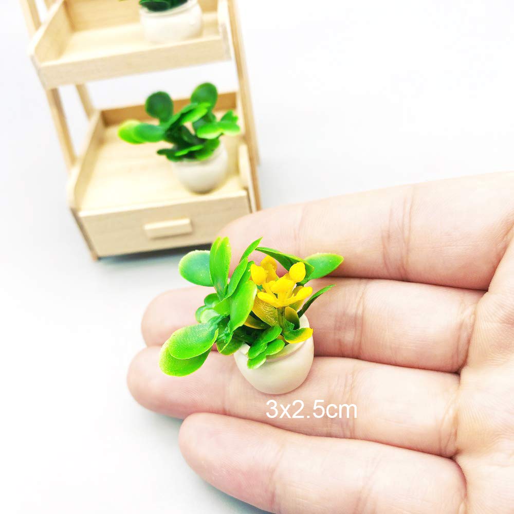 Dollhouse Decoration Plant Pots Miniature Green Potted Miniature Bonsai Model Dollhouse Accessories Decor,1 12 Scale Doll House Miniature Plant Model (4 Different Flower Bots)