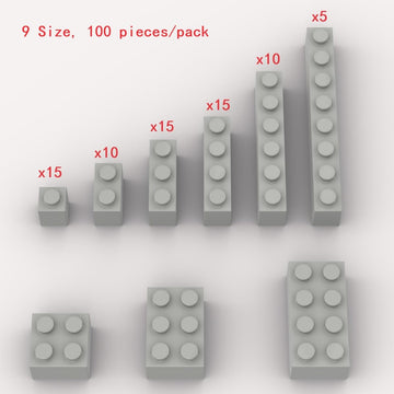 100 Piece Light Gray Bricks Bulk Assortment Pack, 9 Size Light Grey Classic Building Blocks Bricks, Compatible With Lego Parts A
