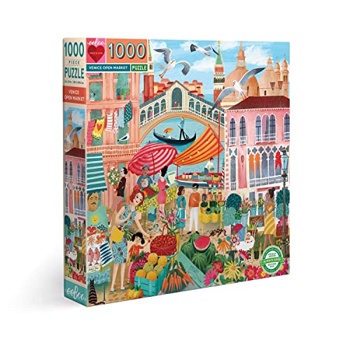 Eeboo: Piece And Love Venice Open Market 1000-Piece Square Adult Jigsaw Puzzle, Jigsaw Puzzle For Adults And Families, Includes