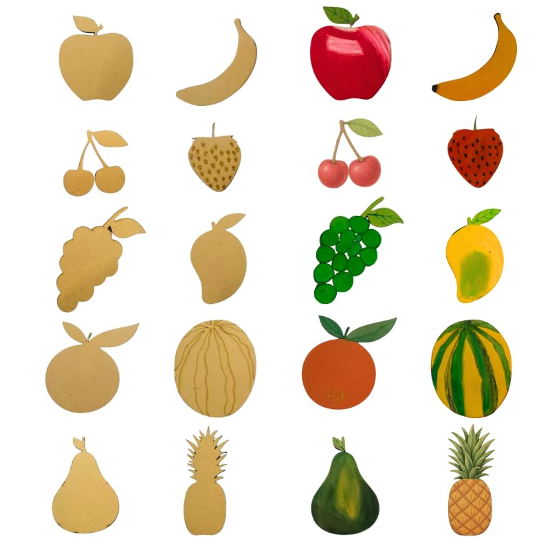 Bonjoy Fruits Wooden Shape Cutouts For Kids Set Of 10 (2.5, 3 And 4) Mdf Cutouts For Children For Coloring, Learning, Ima