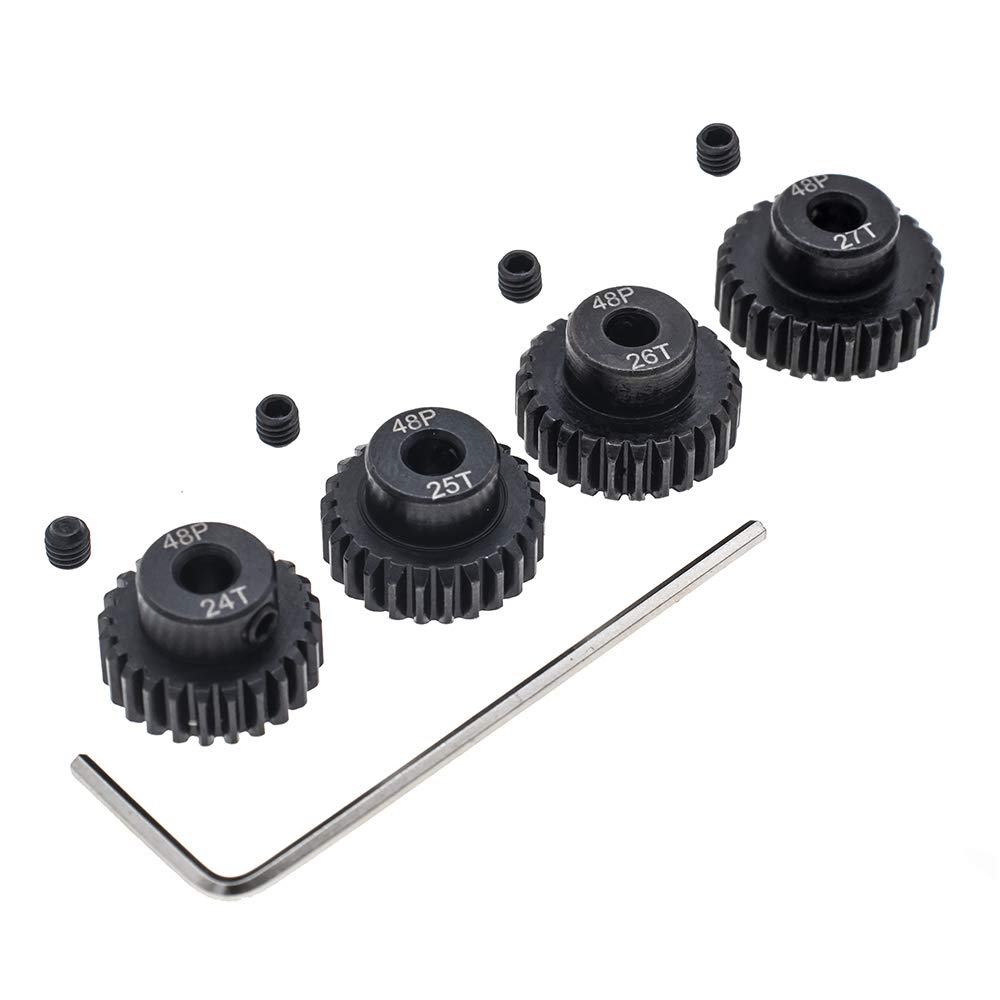 4pcs 48P Pinion Gear 3.175mm Set Hardened 24T 25T 26T 27T 48DP Pitch Gears RC Upgrade Part with Screwdriver