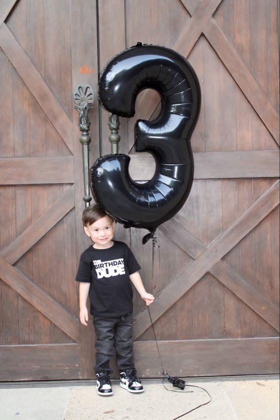 Black Number 3 Balloon 40 Inch, 3 Balloon Number, 3Rd Birthday Decorations, Black Party Supplies For Boys Girls