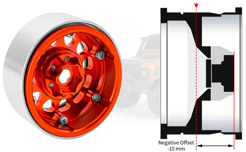 1.9 Beadlock Wheels Rim - 10Mm Aluminum Deep Dish Negative Offset Rc Crawler Wheel Hub For 1/10 Scale Rc Crawler Traxxas Trx4 Ax
